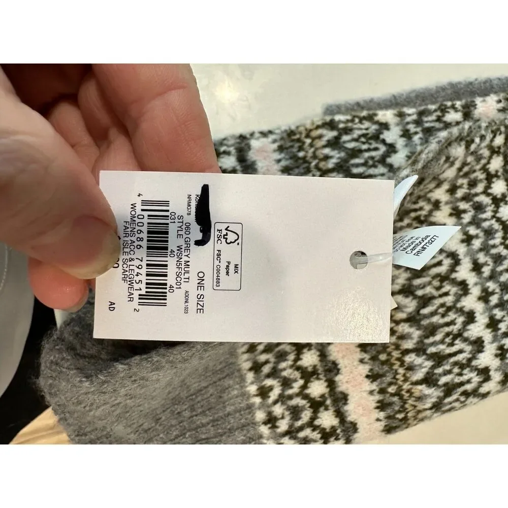NWT Sonoma Fair Isle Knit Scarf Gray